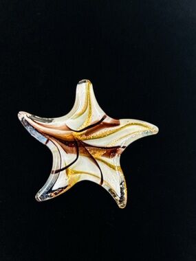 Vintage Murano Style Art Glass Star Pendant, Aventurine Gold Sparkle Glass Star